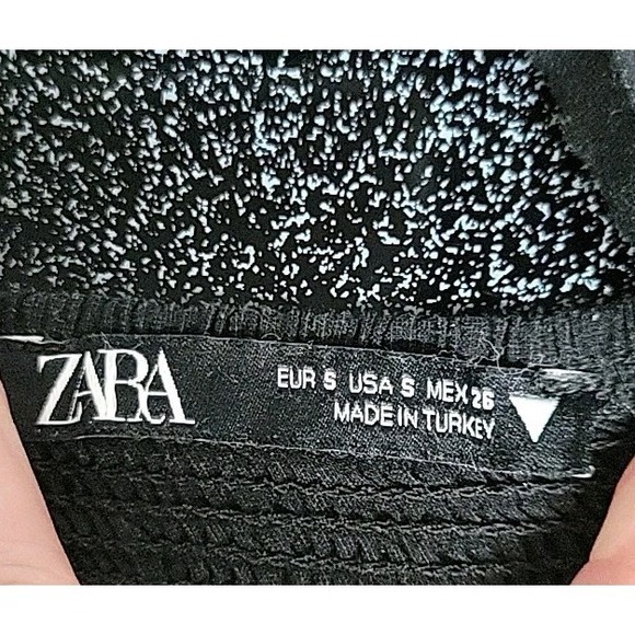 Zara SZ S Corset Top Black Cropped Ruffle Side Zip Elastic Back Linen Blend - Picture 5 of 8